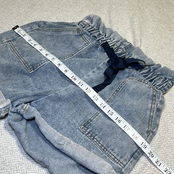 TEMT Paper bag Waist Light Blue Jean Shorts with Navy Tie. - Picture 11 of 12